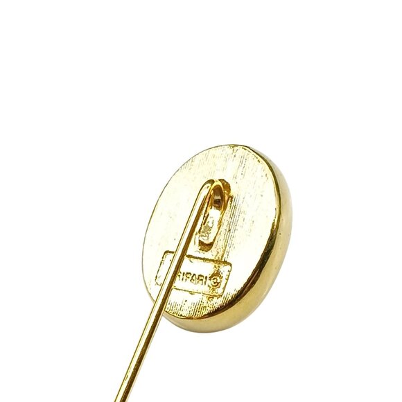 Vintage Crown Trifari Gold-Tone Cameo Stick Pin With Orange & Ivory Oval Portrai - Picture 4 of 4